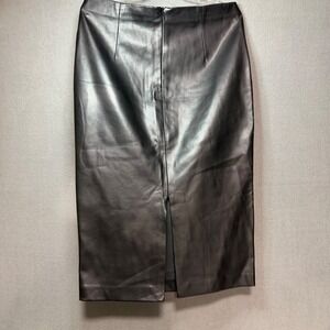 Forever 21 Contemporary Black Faux Leather Pencil Skirt High Waist Slit Small